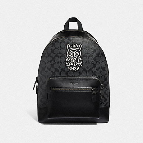 COACH F50057 KEITH HARING WEST BACKPACK IN SIGNATURE CANVAS WITH MOTIF CHARCOAL/BLACK/BLACK ANTIQUE NICKEL