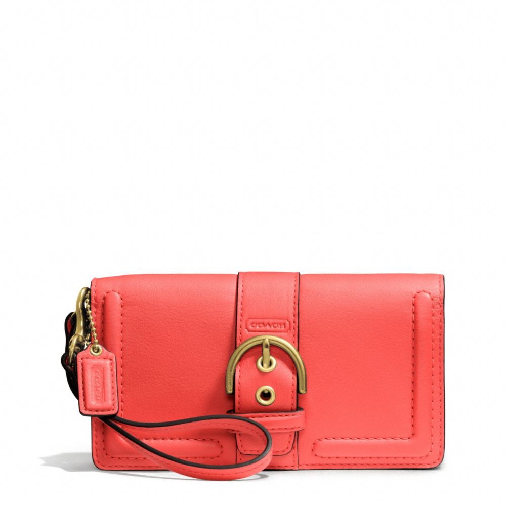 COACH F50061 Campbell Leather Buckle Demi Clutch BRASS/HOT ORANGE