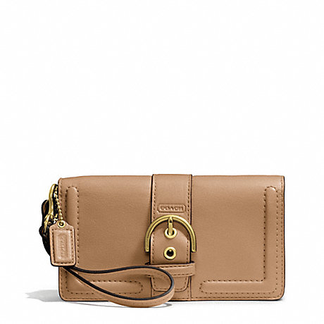 COACH F50061 CAMPBELL LEATHER BUCKLE DEMI CLUTCH BRASS/CAMEL