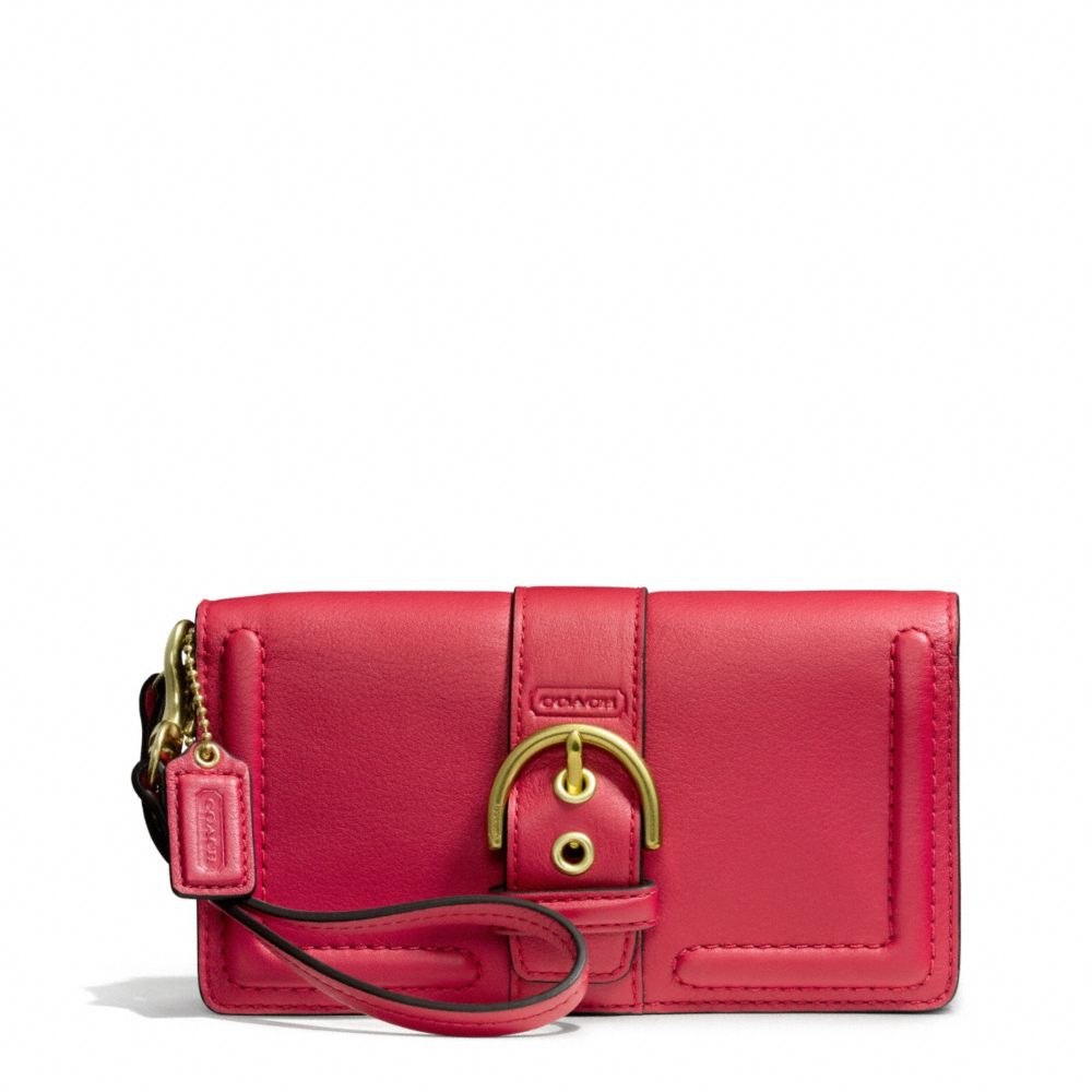 COACH F50061 CAMPBELL LEATHER BUCKLE DEMI CLUTCH BRASS/CORAL-RED