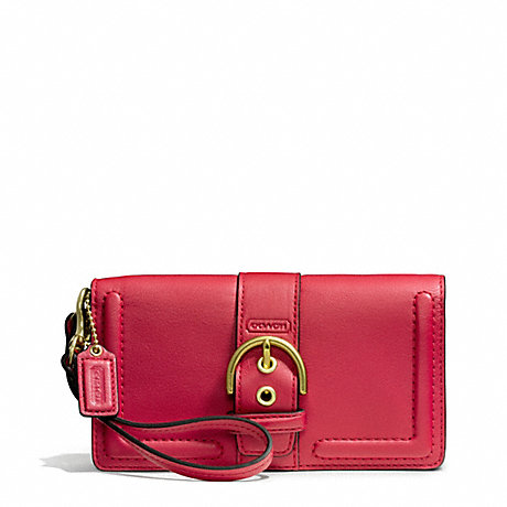 COACH f50061 CAMPBELL LEATHER BUCKLE DEMI CLUTCH BRASS/CORAL RED