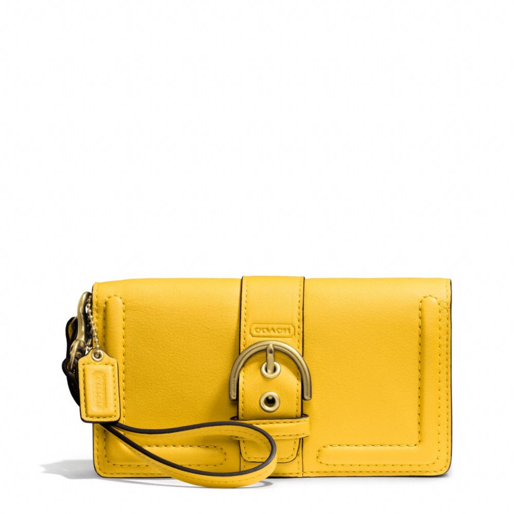 CAMPBELL LEATHER BUCKLE DEMI CLUTCH - f50061 - BRASS/SUNFLOWER