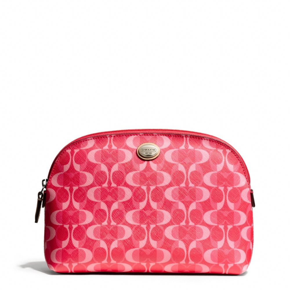 COACH F50064 - PEYTON DREAM C COSMETIC CASE SILVER/BRIGHT CORAL/TAN