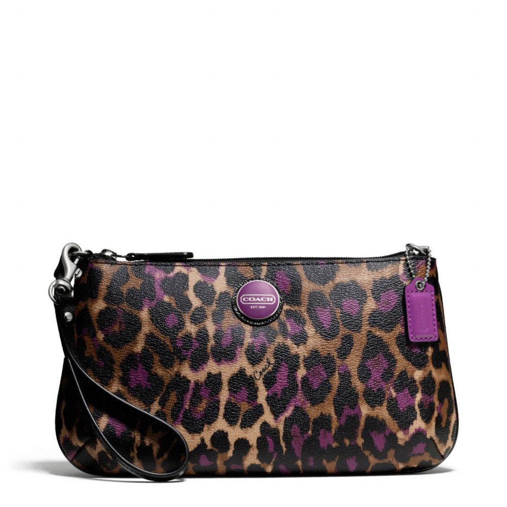 COACH F50066 SIGNATURE STRIPE OCELOT PRINT LARGE WRISTLET SILVER/VIOLET-MULTI