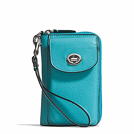 COACH CAMPBELL LEATHER UNIVERSAL ZIP WALLET - SILVER/TURQUOISE - f50070