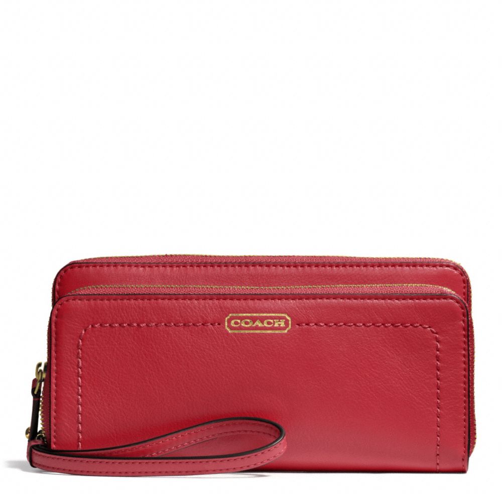 CAMPBELL LEATHER DOUBLE ACCORDION ZIP - BRASS/CORAL RED - COACH F50075