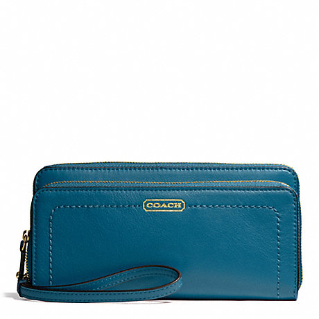 COACH CAMPBELL LEATHER DOUBLE ACCORDION ZIP - BRASS/TEAL - f50075