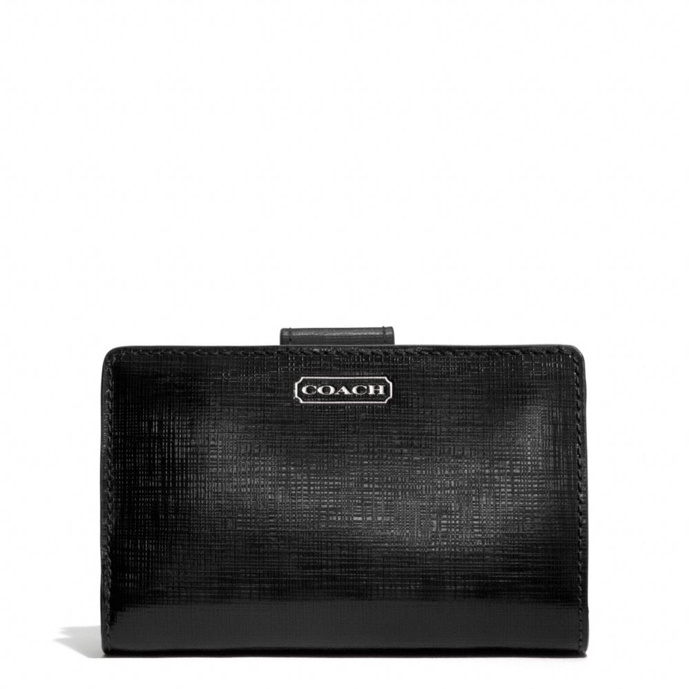 DARCY PATENT LEATHER MEDIUM WALLET - SILVER/BLACK - COACH F50086