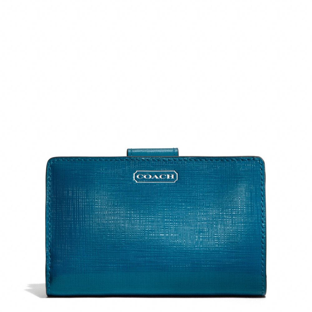 DARCY PATENT LEATHER MEDIUM WALLET - SILVER/TEAL - COACH F50086