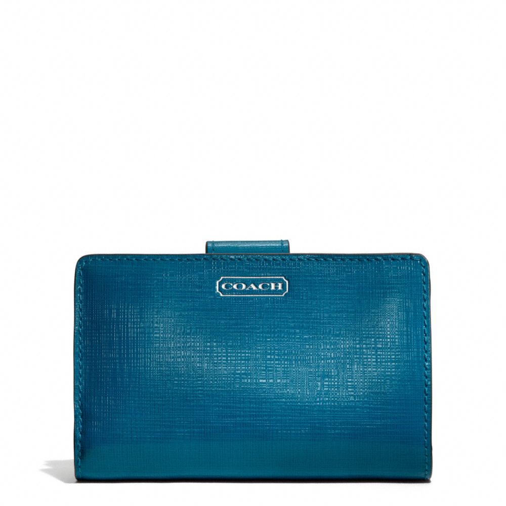 COACH DARCY PATENT LEATHER MEDIUM WALLET - SILVER/TEAL - f50086