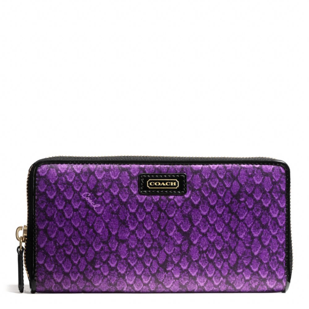 COACH F50089 TAYLOR SNAKE PRINT ACCORDION ZIP BRASS/PURPLE