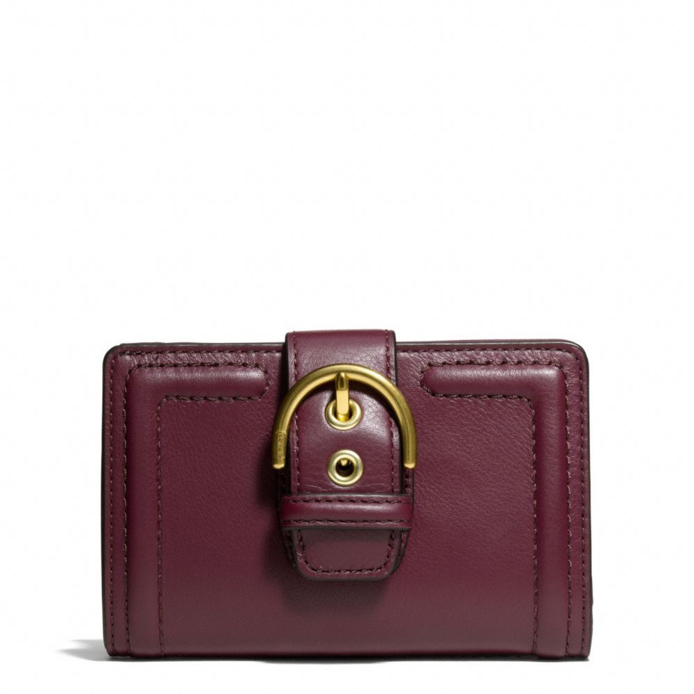 COACH CAMPBELL LEATHER BUCKLE MEDIUM WALLET - BRASS/BORDEAUX - f50090