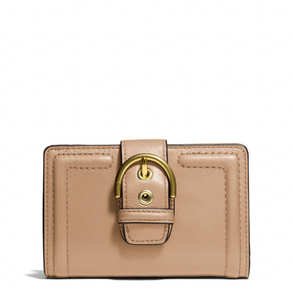 COACH F50090 - CAMPBELL LEATHER BUCKLE MEDIUM WALLET BRASS/CAMEL