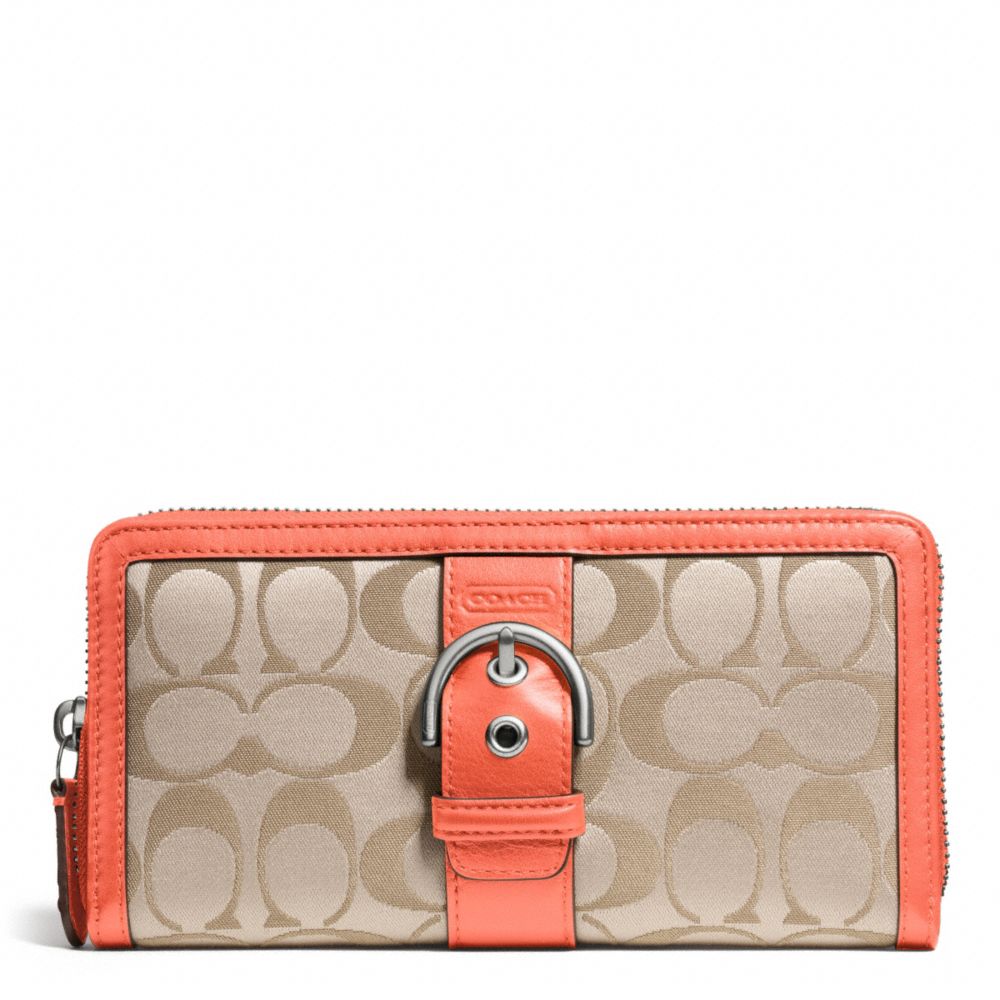 COACH F50095 - CAMPBELL SIGNATURE BUCKLE ACCORDION ZIP SILVER/LIGHT KHAKI/CORAL