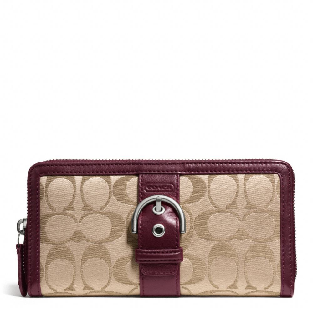 COACH CAMPBELL SIGNATURE BUCKLE ACCORDION ZIP - SILVER/KHAKI/BURGUNDY - f50095