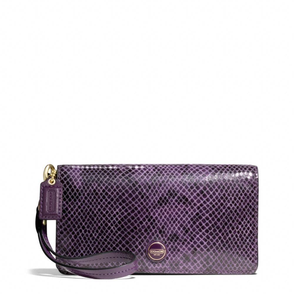 SIGNATURE STRIPE EMBOSSED EXOTIC DEMI CLUTCH - f50107 - BRASS/PURPLE