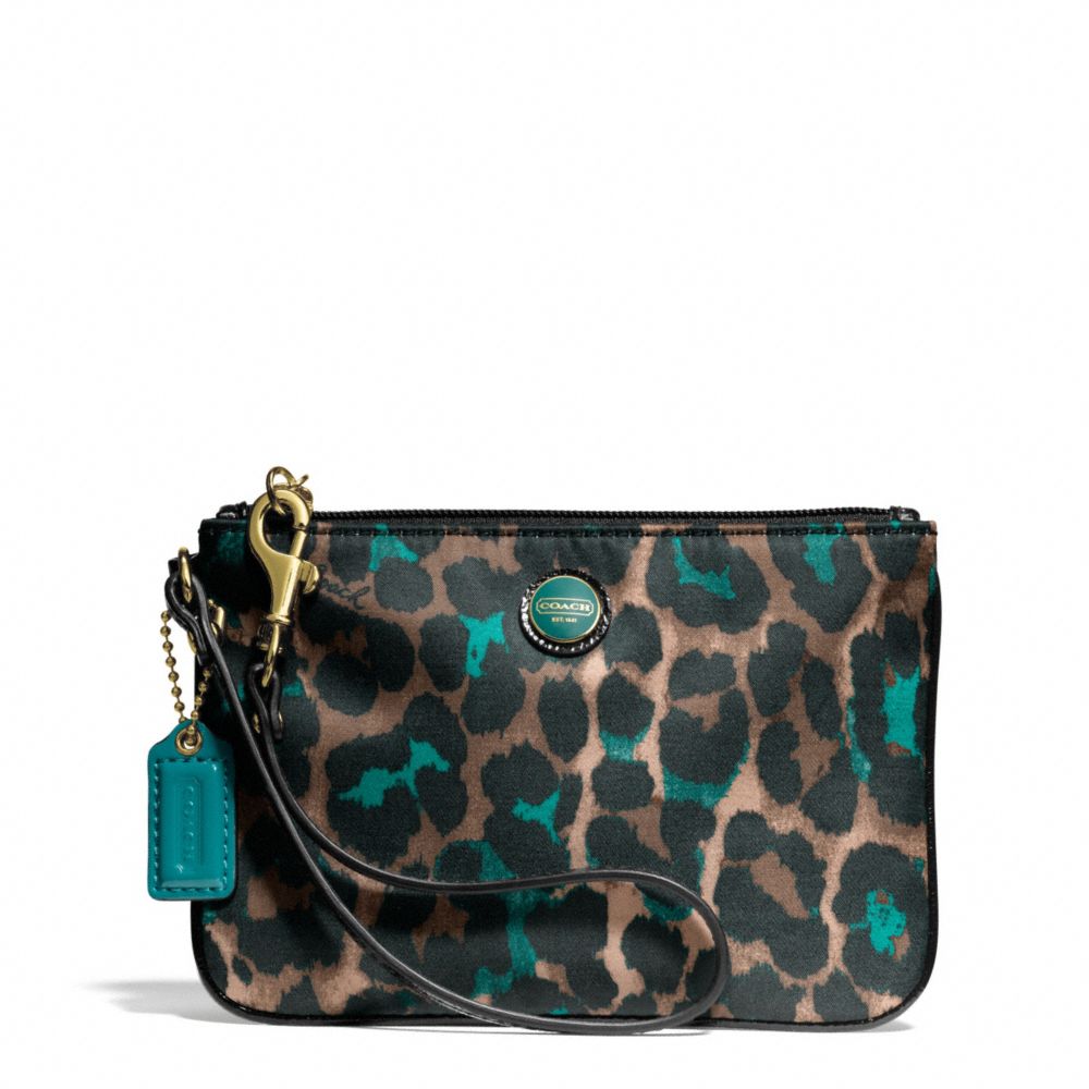 COACH SIGNATURE STRIPE OCELOT PRINT SMALL WRISTLET - BRASS/JADE MULTICOLOR - f50131