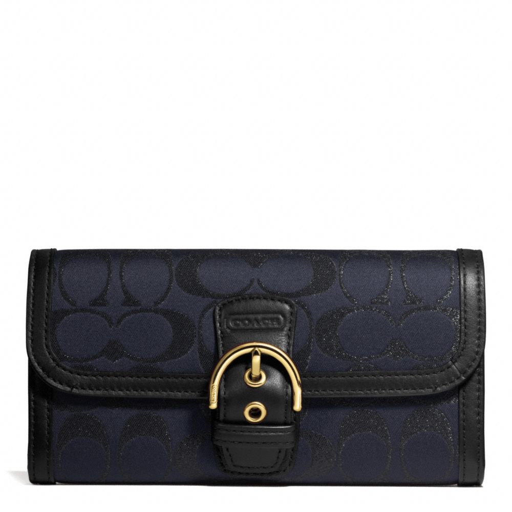 COACH F50138 Campbell Signature Metallic Buckle Slim Envelope BRASS/MIDNIGHT