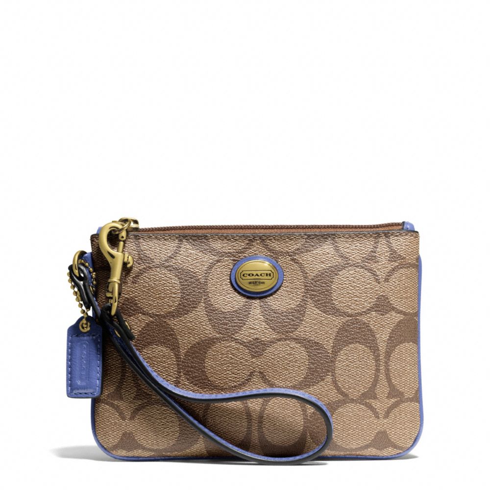 COACH F50142 Peyton Signature Small Wristlet BRASS/KHAKI/PORCELAIN BLUE