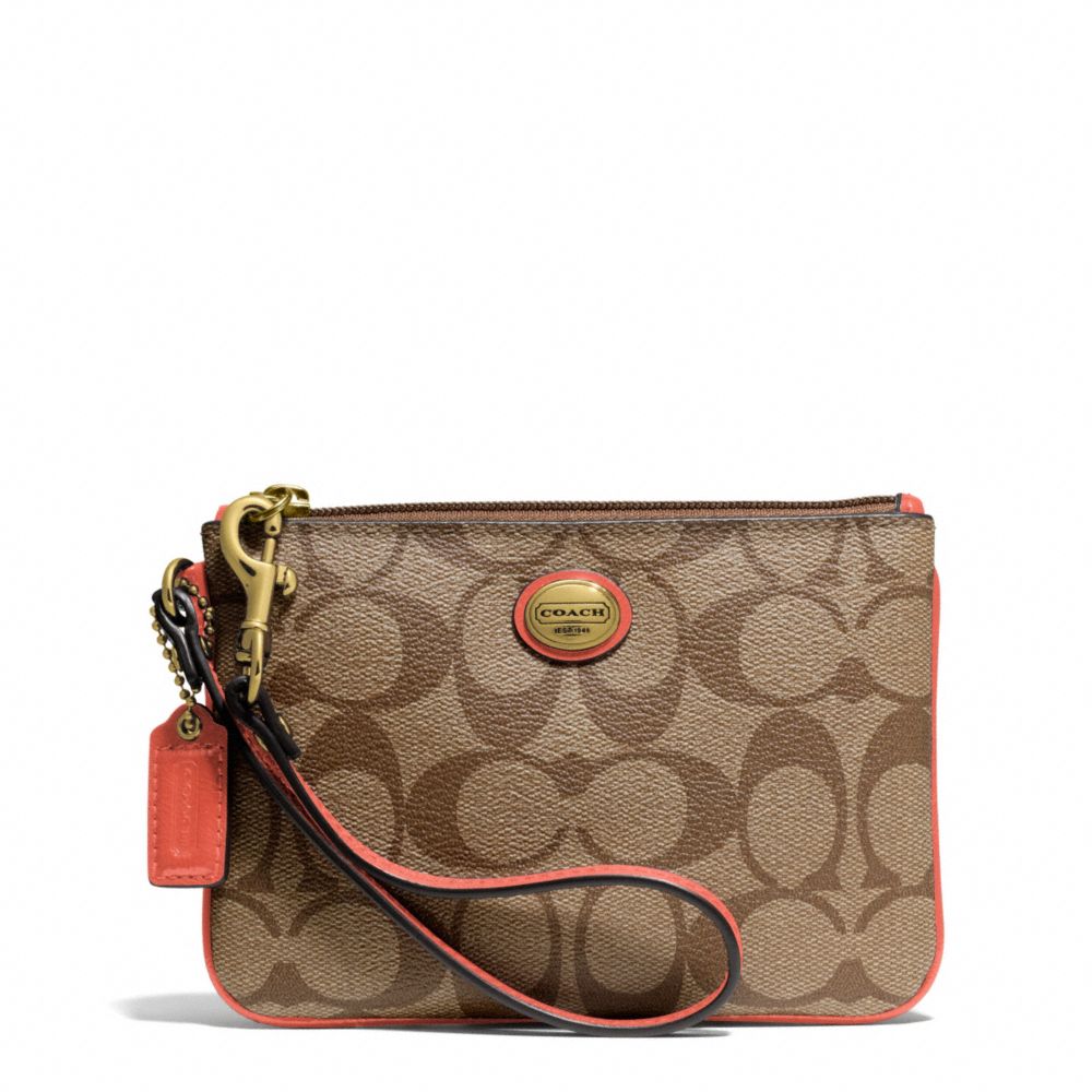 COACH F50142 PEYTON SIGNATURE SMALL WRISTLET BRASS/KHAKI/CORAL