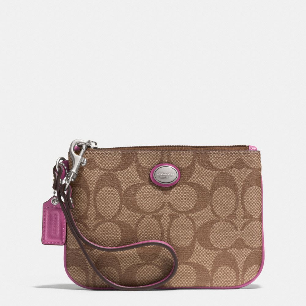 COACH F50142 Peyton Signature Small Wristlet SILVER/KHAKI/FUCHSIA