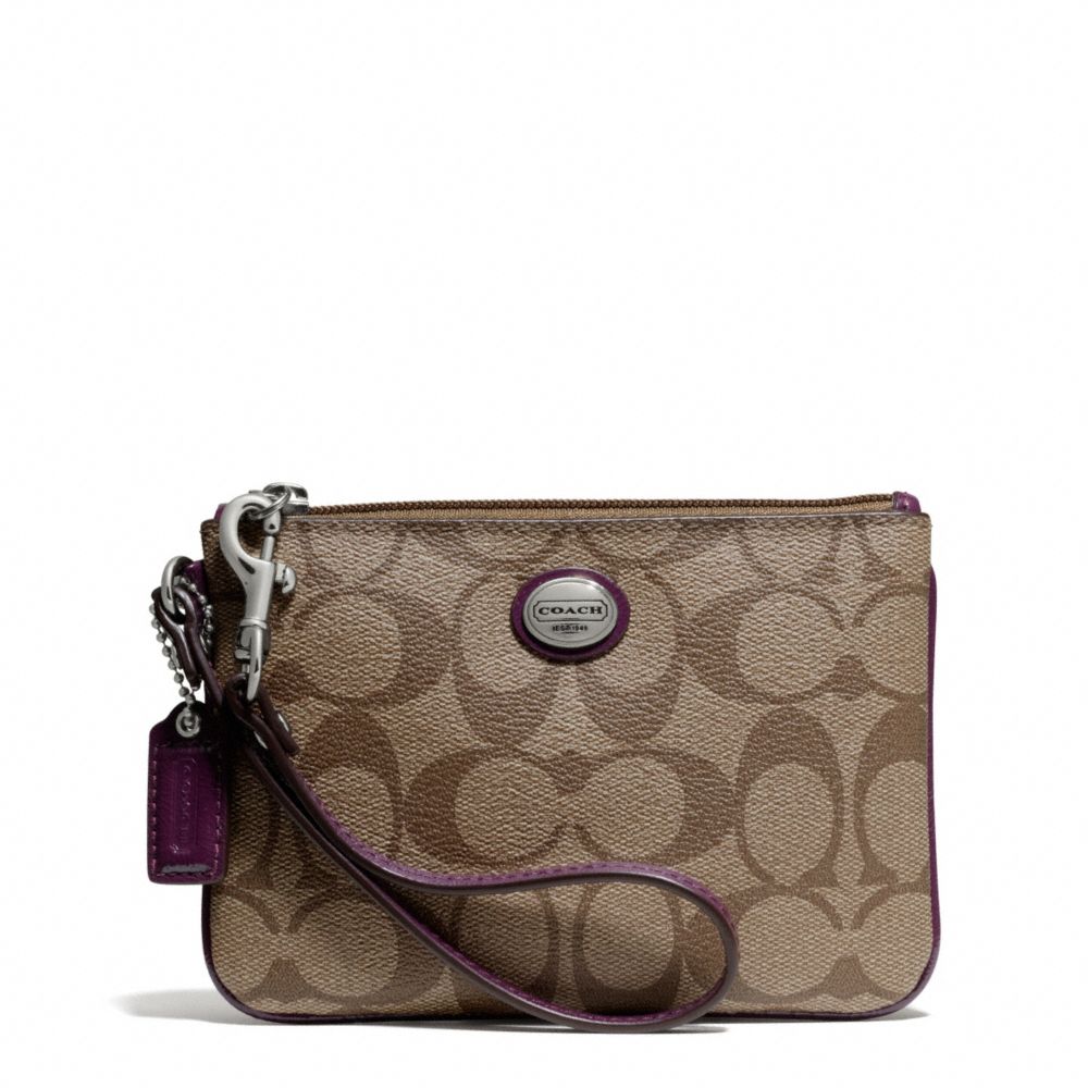 COACH F50142 PEYTON SIGNATURE SMALL WRISTLET SILVER/KHAKI/PLUM