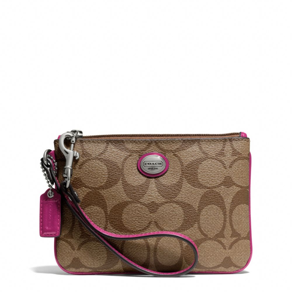 COACH F50142 PEYTON SIGNATURE SMALL WRISTLET SILVER/KHAKI/BRIGHT-MAGENTA