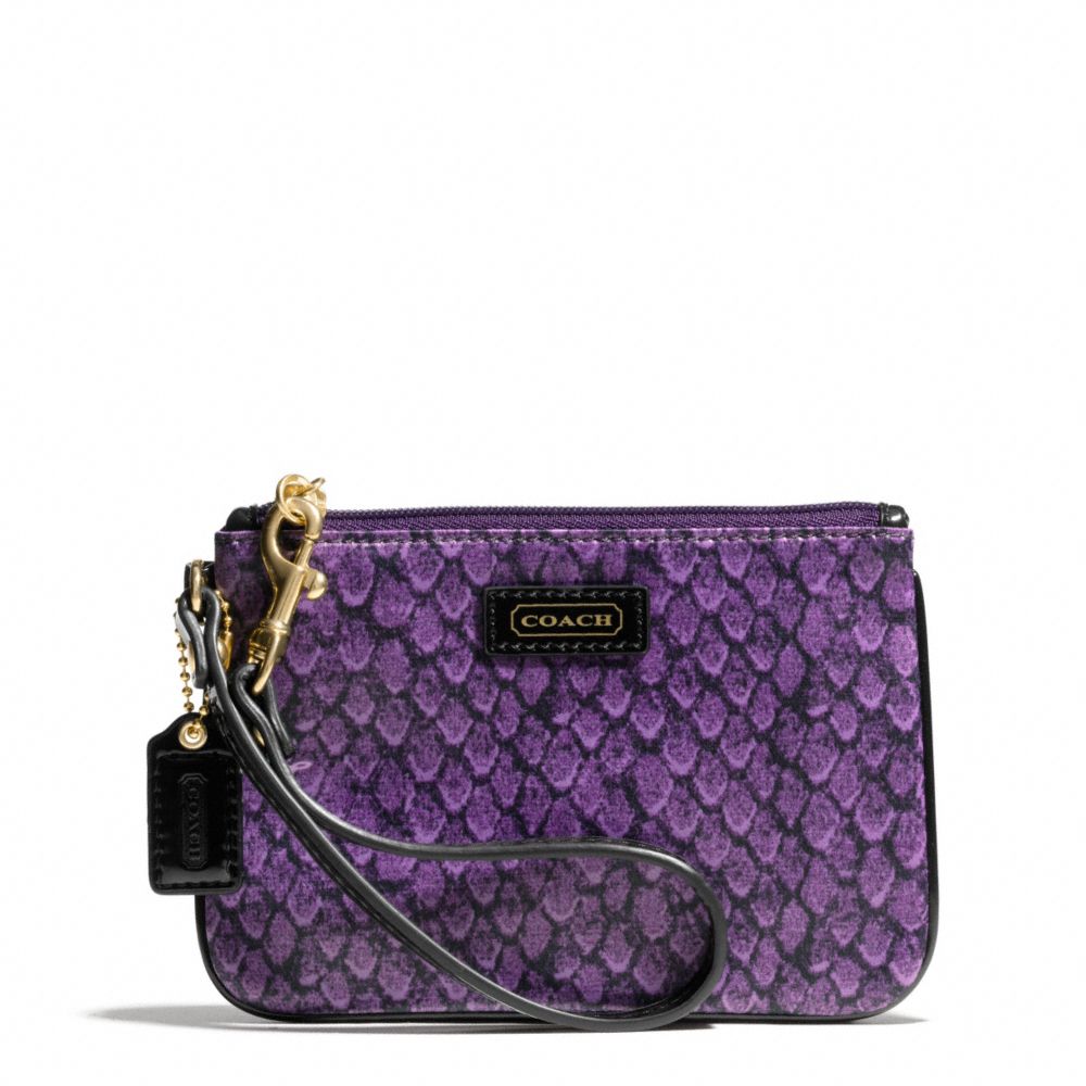 COACH TAYLOR SNAKE PRINT SMALL WRISTLET - BRASS/PURPLE - f50146