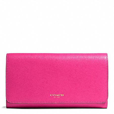 COACH SAFFIANO LEATHER CHECKBOOK WALLET - LIGHT GOLD/PINK RUBY - f50155