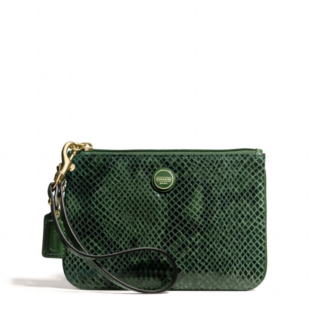 SIGNATURE STRIPE EMBOSSED EXOTIC SMALL WRISTLET - f50162 - BRASS/GREEN
