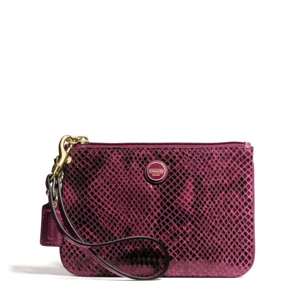 COACH F50162 Signature Stripe Embossed Exotic Small Wristlet BRASS/RASPBERRY