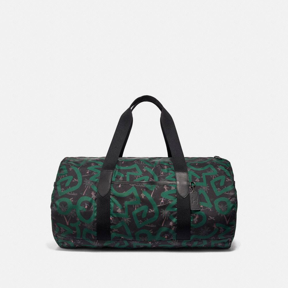 KEITH HARING PACKABLE DUFFLE WITH HULA DANCE PRINT - F50164 - BLACK MULTI/BLACK ANTIQUE NICKEL