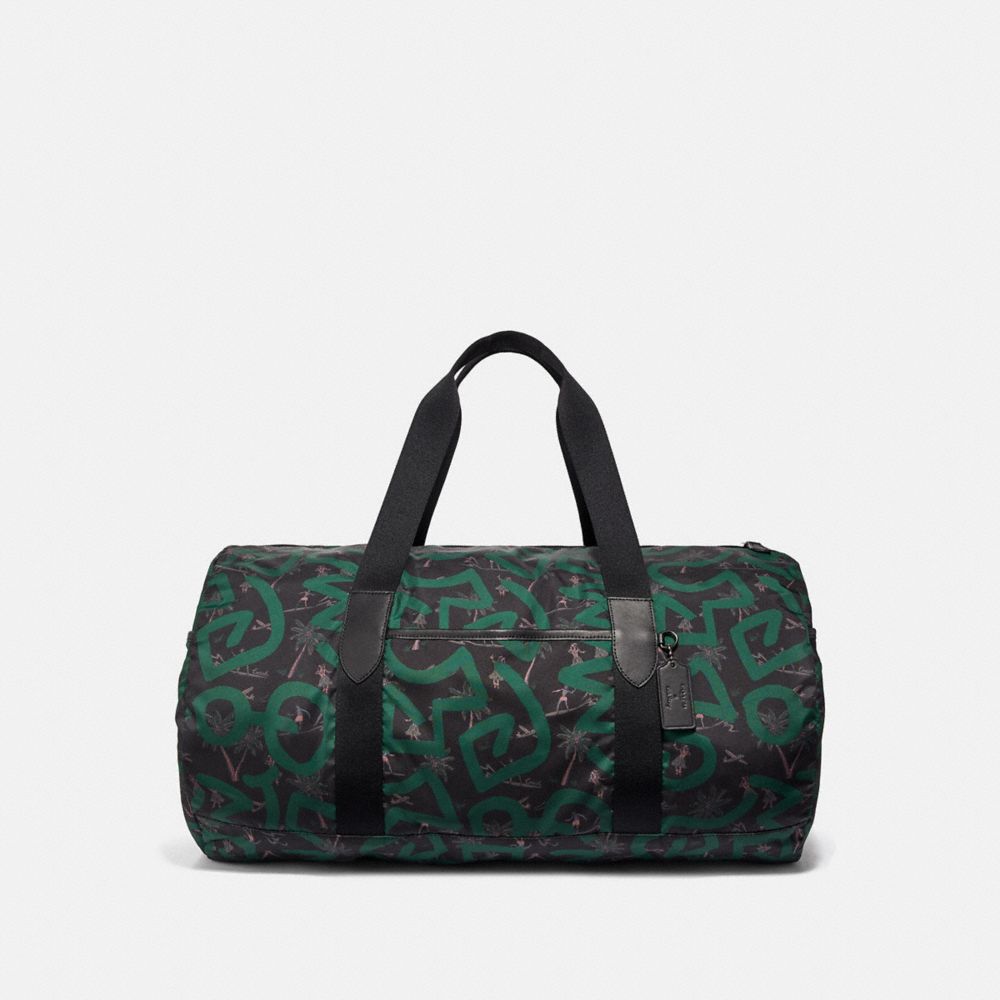 COACH F50164 KEITH HARING PACKABLE DUFFLE WITH HULA DANCE PRINT BLACK MULTI/BLACK ANTIQUE NICKEL