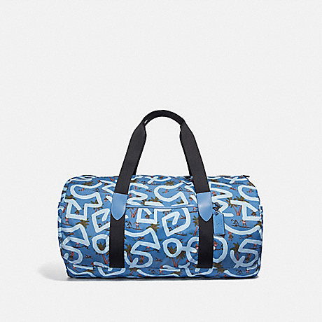 COACH F50164 KEITH HARING PACKABLE DUFFLE WITH HULA DANCE PRINT SKY BLUE MULTI/BLACK ANTIQUE NICKEL