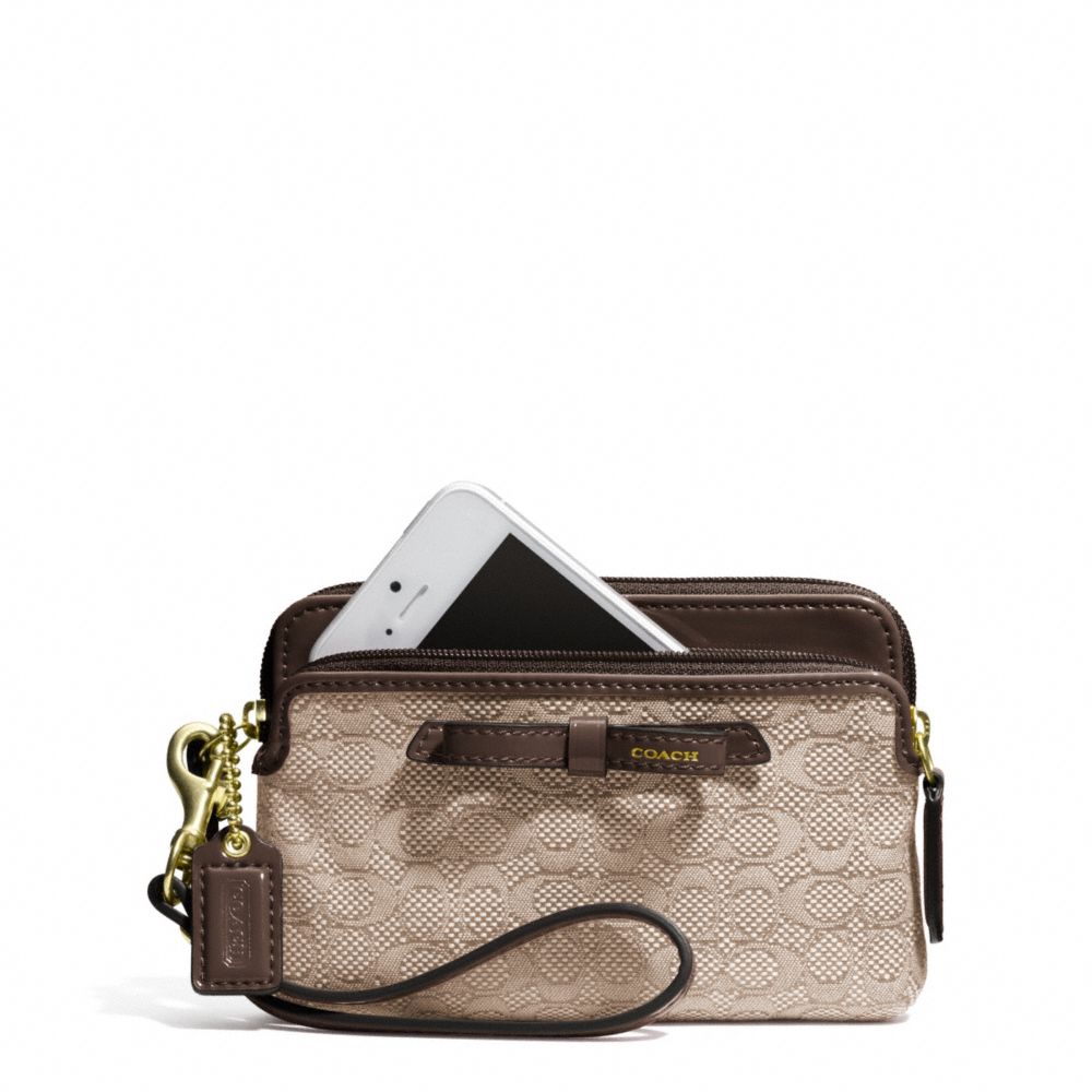 COACH POPPY SIGNATURE C MINI OXFORD DOUBLE ZIP WRISTLET - BRASS/KHAKI/MAHOGANY - f50165