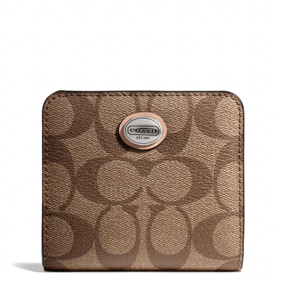 COACH PEYTON SIGNATURE SMALL WALLET - SILVER/KHAKI/TAN - F50176