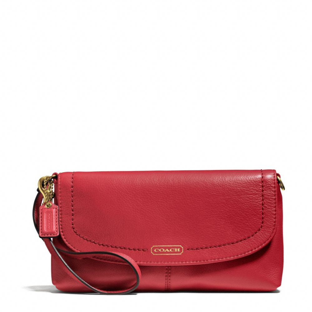 COACH f50183 CAMPBELL LEATHER LARGE WRISTLET BRASS/CORAL RED