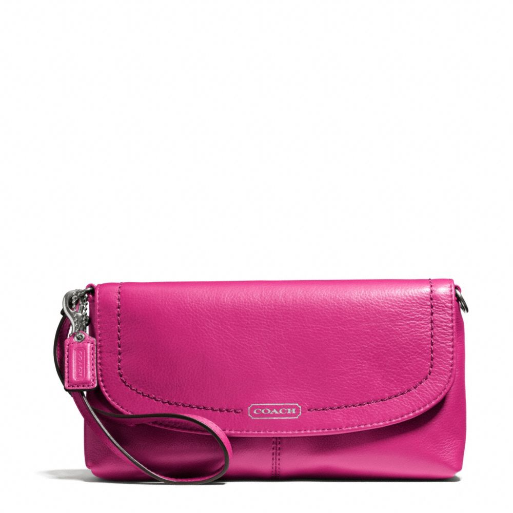 COACH F50183 Campbell Leather Large Wristlet SILVER/FUCHSIA