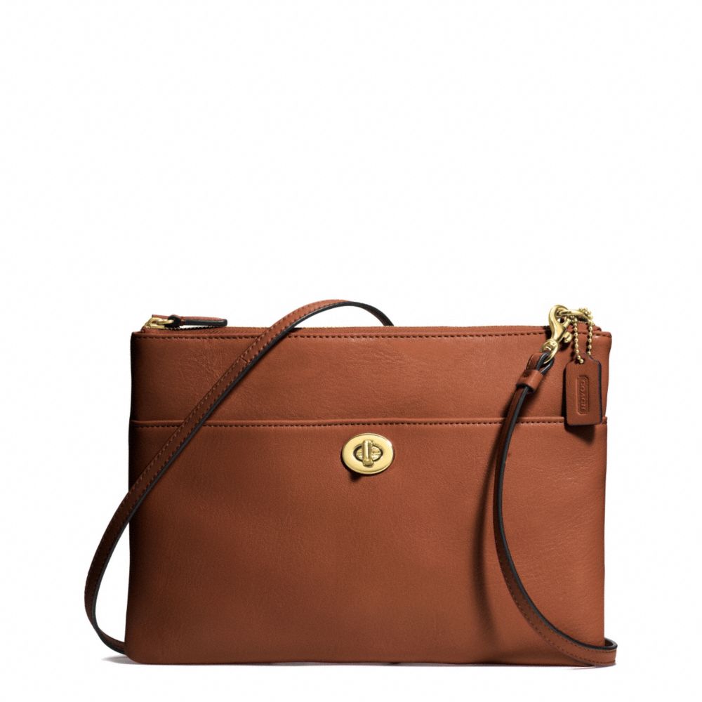 LEATHER TURNLOCK CROSSBODY - f50210 - BRASS/COGNAC