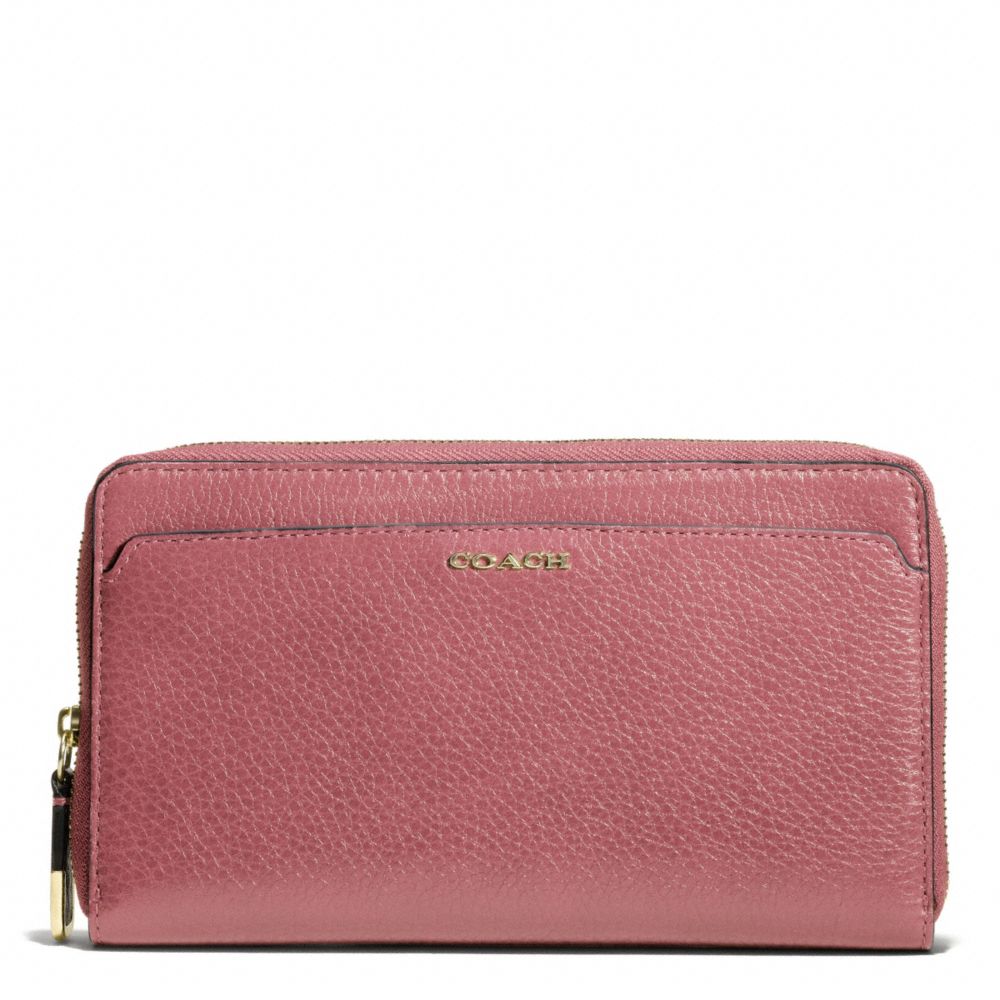 COACH f50254 MADISON LEATHER CONTINENTAL ZIP WALLET LIGHT GOLD/ROUGE