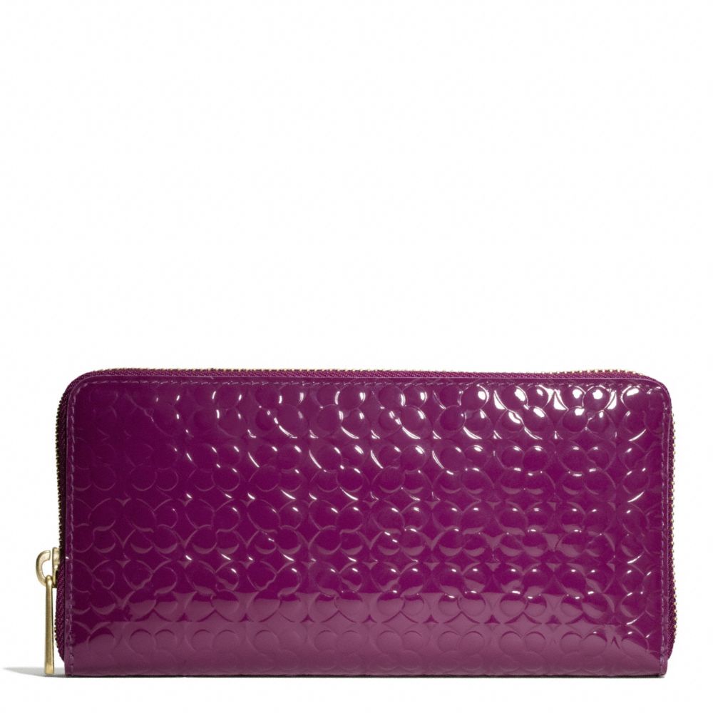 COACH F50261 WAVERLY ACCORDION ZIP WALLET IN EMBOSSED PATENT LEATHER -BRASS/PURPLE