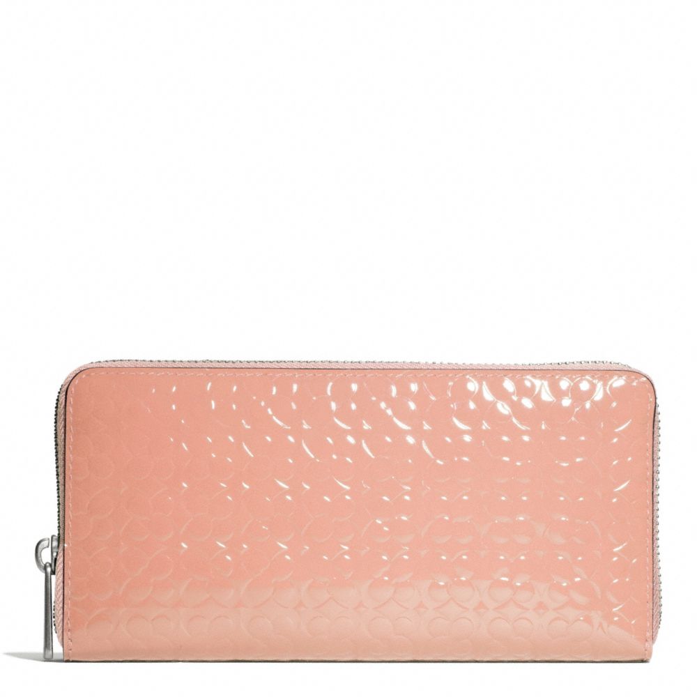 COACH F50261 Waverly Embossed Patent Accordion Zip Wallet SILVER/PEACH ROSE