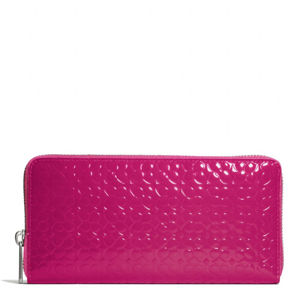 COACH F50261 WAVERLY ACCORDION ZIP WALLET IN EMBOSSED PATENT LEATHER -SILVER/MAGENTA