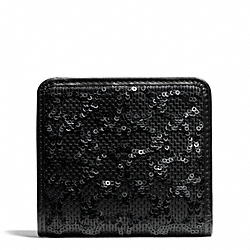 POPPY SEQUIN SIGNATURE C FABRIC SMALL WALLET - f50284 - BRASS/BLACK