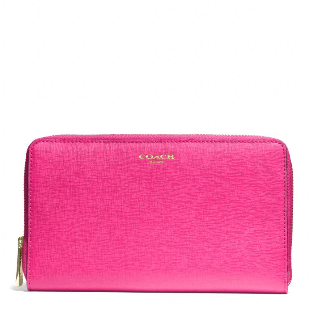 COACH F50285 SAFFIANO LEATHER CONTINENTAL ZIP WALLET LIGHT-GOLD/PINK-RUBY