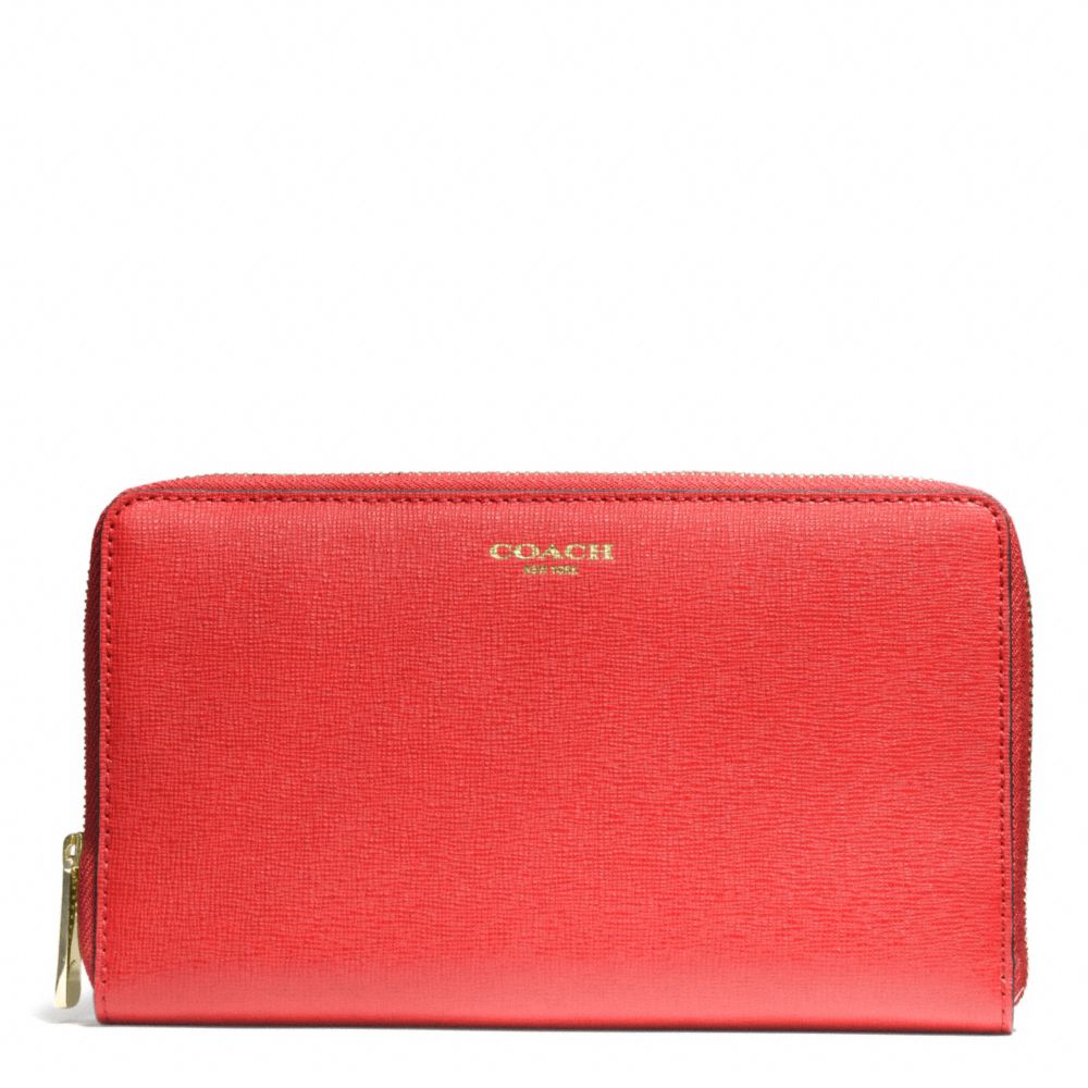 COACH SAFFIANO LEATHER CONTINENTAL ZIP WALLET - LIGHT GOLD/LOVE RED - f50285