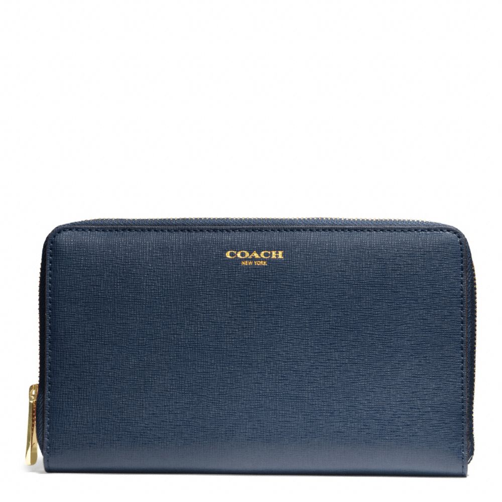 COACH f50285 SAFFIANO LEATHER CONTINENTAL ZIP WALLET LIGHT GOLD/NAVY