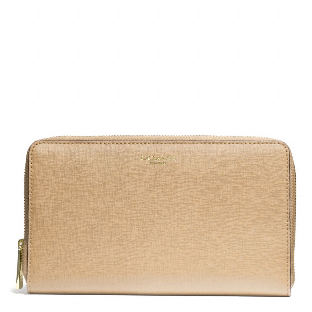 COACH f50285 SAFFIANO LEATHER CONTINENTAL ZIP WALLET LIGHT GOLD/TAN