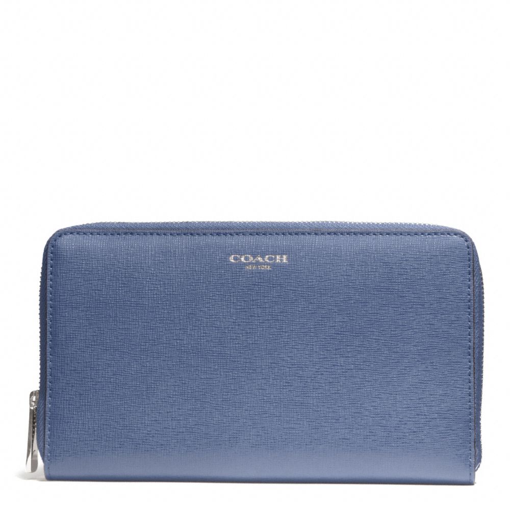 SAFFIANO LEATHER CONTINENTAL ZIP WALLET - SILVER/CORNFLOWER - COACH F50285