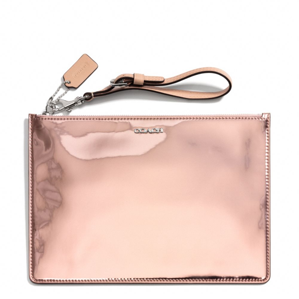 MIRROR METALLIC LEATHER FLAT ZIP CASE - f50292 - F50292SVB7M